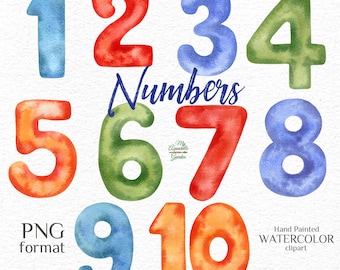 Watercolor Numbers Print, Kids Educational Poster (PNG File)