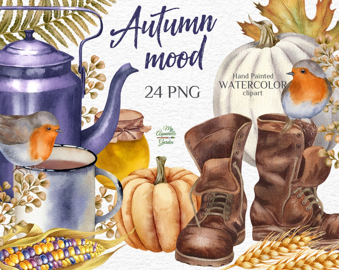 Autumn Watercolor Clipart: Farm & Garden PNG Set - Etsy
