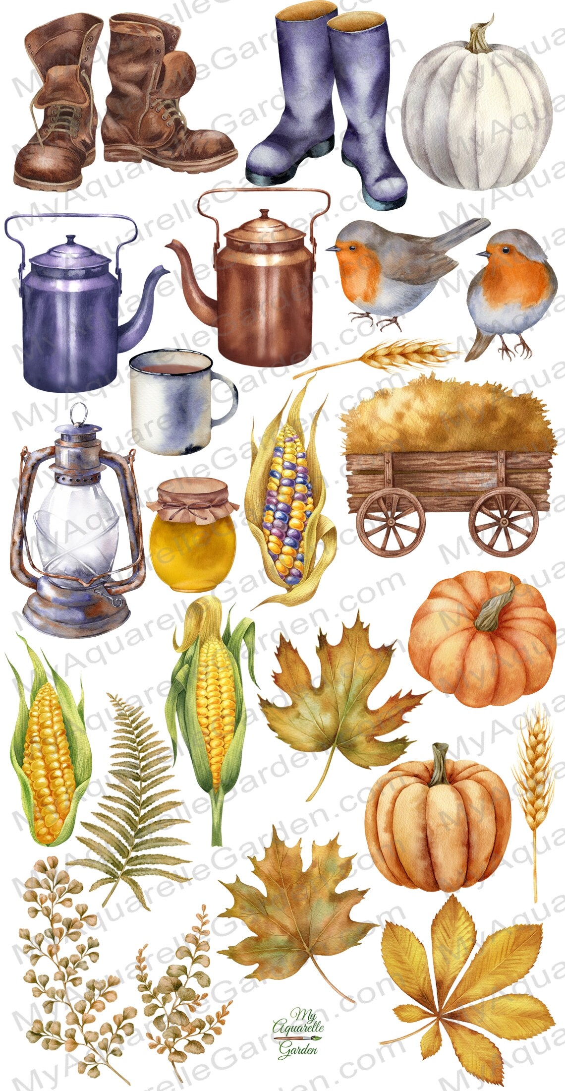 Autumn Watercolor Clipart: Farm & Garden PNG Set - Etsy