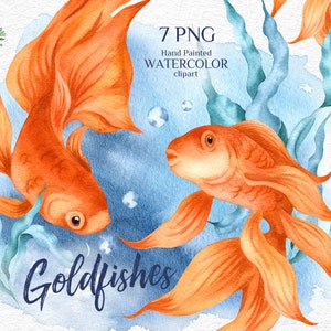 Goldfishes. Watercolor printable clipart. Nautical. Wall art, kids room decor, nursery decoration, decoupage. PNG digital download