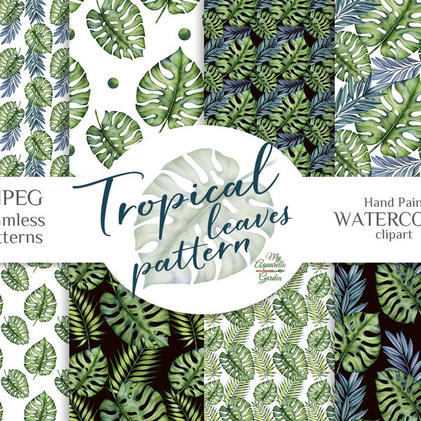 Tropical patterns Watercolor hand-painted botanical illustrations Exotic plants Beach vactaion Hawaii vibes Wall art Fabric Printable PNG