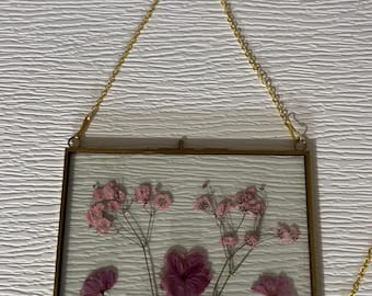 Dried Pressed Flowers in Frame | Hanging Glass Decor | Wall art | Botanical Art | Real Dried Flower Herbarium | Housewarming Gift