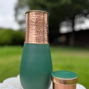 Bedside copper water bottle / drinkware with inbuilt cup, 1.5L size