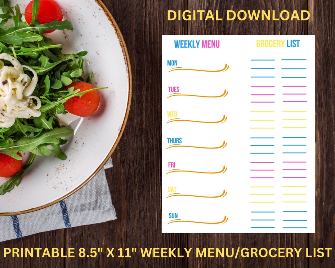 Weekly Menu and Grocery List. Weekly Meal Plan Organizer. - Etsy