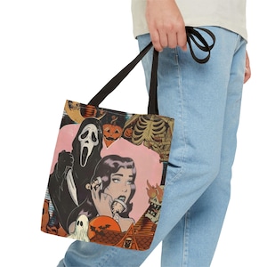Movie Theater Night Tote Bag Spooky Halloween Movie Bags Scream Tote Bag Halloween Season Totes Shoulder Tote Bag Gift Tote Bag