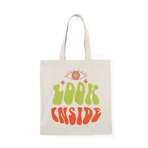 Retro psychedelische Einkaufstasche | Look Inside Tote Bag | Canvas Einkaufstasche Ästhetisch | Cottage Dekor | Weinbeutel| Geschenktüte