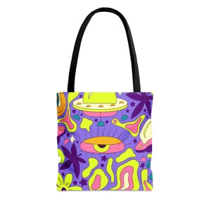 Colorful Psychedelic Tote Bag Cute and Funky Tote Trippy Imaginarium Bag Shopping Back to School Bag Fast Shipping