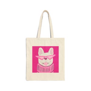 Hot Pink Französische Bulldogge Fashionista Tasche | Hand gezeichnetes Design | Siebdruck auf Leinwand aus 100% Baumwolle | Geschenke für Hundeliebhaber | Wiederverwendbare Markttasche
