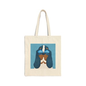 Basset Hound Fashionista in Blau Tasche | Hand gezeichnetes Design | Siebdruck auf Leinwand aus 100% Baumwolle | Geschenke für Hundeliebhaber | Wiederverwendbare Markttasche