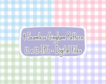 Pastel Gingham Digital Paper – Pink, Blue, Green, Purple | Seamless Pattern JPEGs | 12x12" | Scrapbooking, Sublimation, Backgrounds