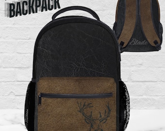 Black and Brown Backpack for Boy Personalized Name Rucksack Teen School Bag Travel Carry All Bag for Men Gift for Deer Duck Turkey Hunter