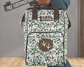 Camo Diaper Bag for New Dad Baby Shower Gift for Baby Boy Diaper Backpack for Duck Deer Turkey Hunting Theme Mens Camouflage Baby Travel Bag