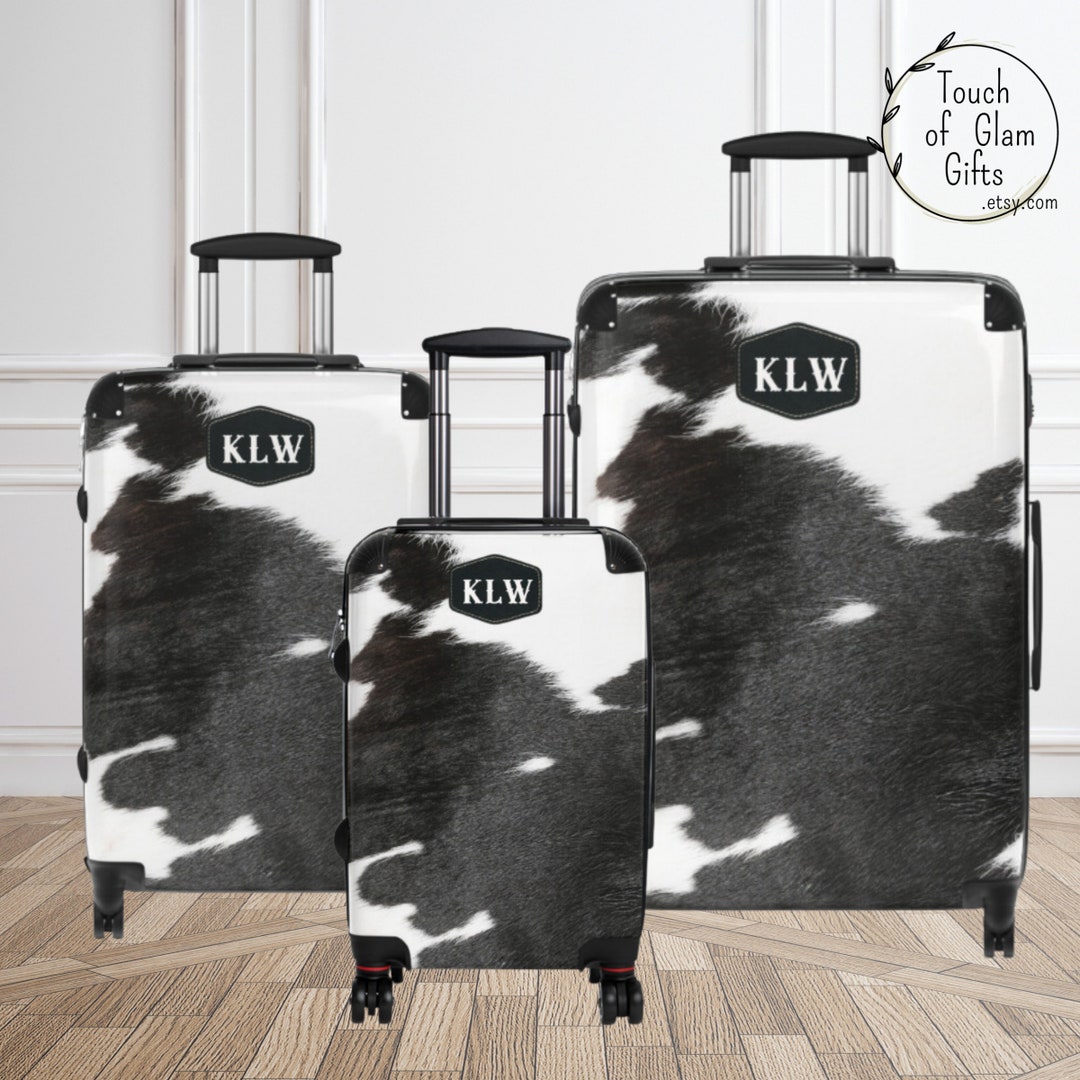 Personalized Cowhide Suitcase 4 Cow Print Luggage Set - Etsy