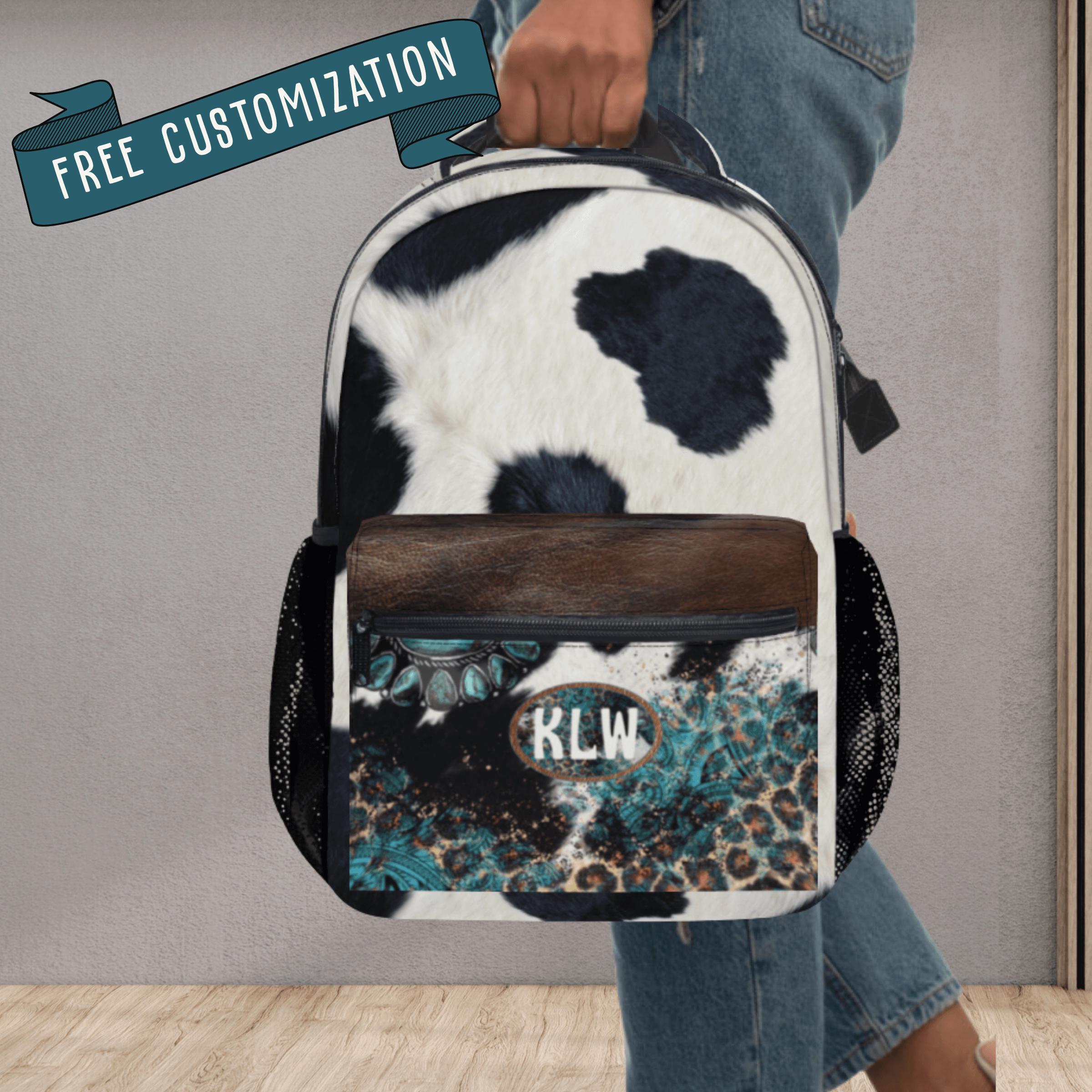 Faux Cowhide Backpack - Black Cow Print School Bag for Women  display picture 2
