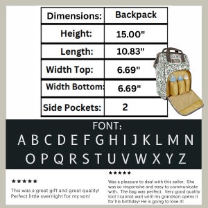 Our brown and Green camouflage diaper bag backpack with dimensions: 15''H x 10.83''L x 6.69''W. This mens diaper bag has two side pockets and includes bottle holders.  The font is shown in uppercase letters. Customer reviews are included.