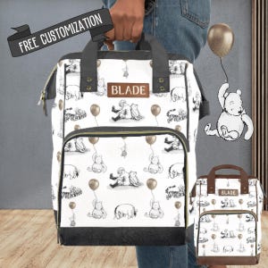 Winnie The Pooh Diaper Bag Gender Neutral Baby Shower Gift Personalized Pooh Bear Diaper Backpack Gift Idea for Baby Waterproof Mommy Bag