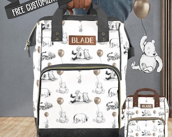 Winnie The Pooh Diaper Bag Gender Neutral Baby Shower Gift Personalized Pooh Bear Diaper Backpack Gift Idea for Baby Waterproof Mommy Bag