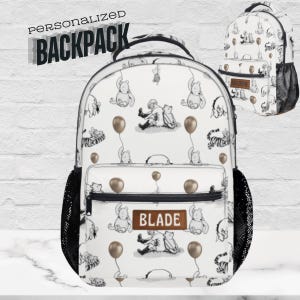 Winnie The Pooh Backpack Personalized School Bag w/ Name Pooh Bear Friends Tigger Eeyore Backpack for College Student Airplane Bag for Kids