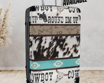 Cowhide Luggage Set Cowgirl Spinner Suitcase Travel Gift for Women Cowboy Chic Carry On Flight Bag Cow Print Cattle Branding Western Luggage