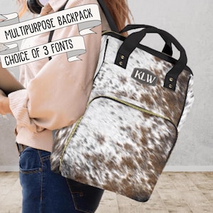 Western Travel Bag Baby Shower Gift for New Mom Gift for Baby Cowhide Diaper Bag Backpack Monogrammed Cow Print Baby Bag Western