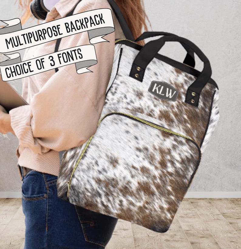 Western Travel Bag Baby Shower Gift for New Mom Gift for Baby Cowhide Diaper Bag Backpack Monogrammed Cow Print Baby Bag Western