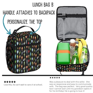 Reusable School Lunch Bag for Kids Personalized Large Insulated Cooler Tote Bag Matching Backpack & Food Bag
