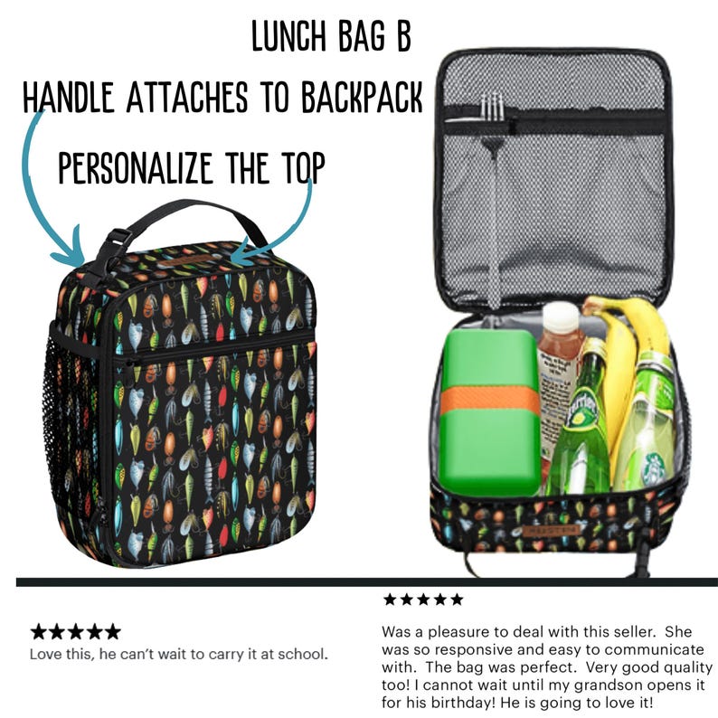 Reusable School Lunch Bag for Kids Personalized Large Insulated Cooler Tote Bag Matching Backpack & Food Bag
