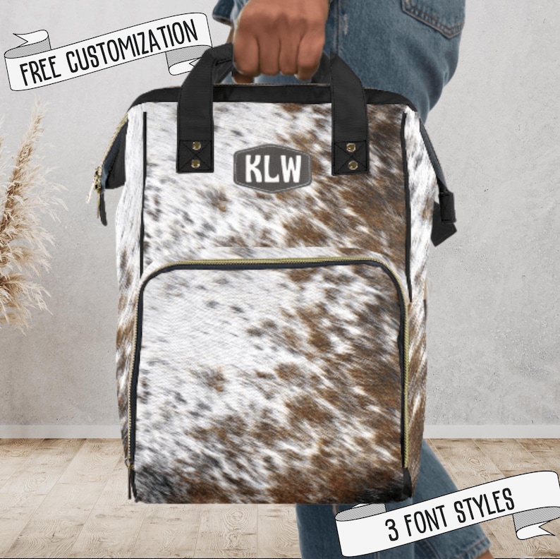 Personalized Cowhide Diaper Bag Backpack
