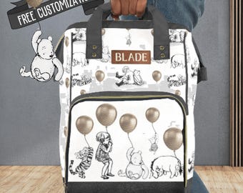 Winnie the Pooh Diaper Backpack Custom Diaper Bag with Baby's Name Gift for Baby Shower Pooh & Friends Mommy Bag Bear Baby Gift for New Mom