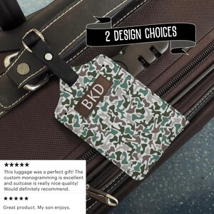 Mens Luggage Tags Camouflage Suitcase Tag Faux Leather ID Tag Gift Idea for Deer Duck Hunter