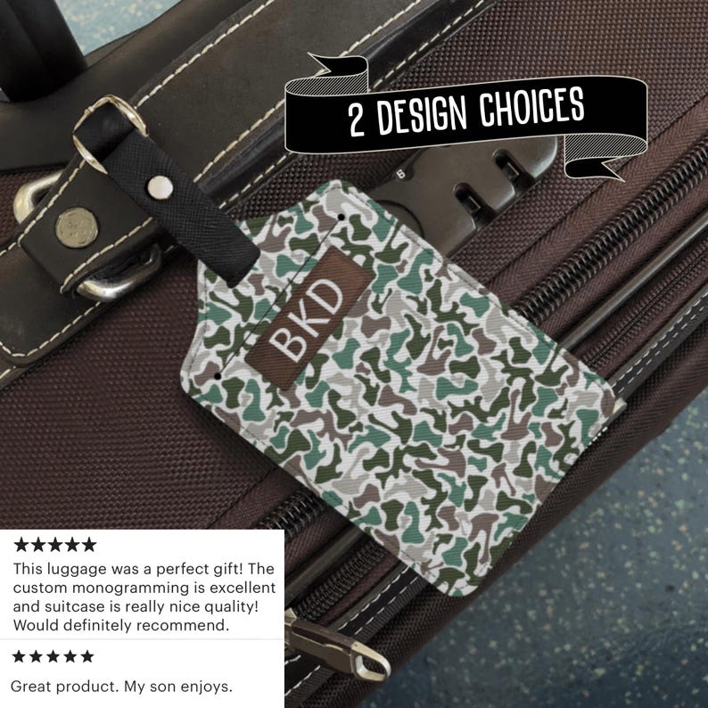 Mens Luggage Tags Camouflage Suitcase Tag Faux Leather ID Tag Gift Idea for Deer Duck Hunter