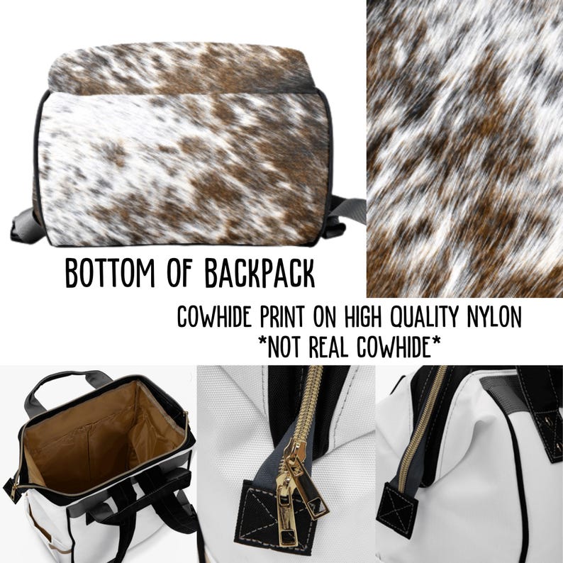 Personalized Cowhide Diaper Bag Backpack Monogrammed Cow Print Baby Bag Western Travel Bag Baby Shower Gift for New Mom Gift for Baby bild 4