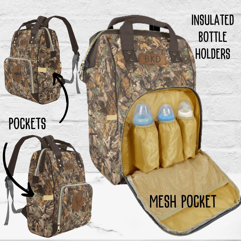 Camo Diaper Bag Backpack Camo Baby Bag Gift for New Dad Fathers Baby Shower Gift Ideas for Baby Boy Camouflage Diaper Backpack with Name bild 6