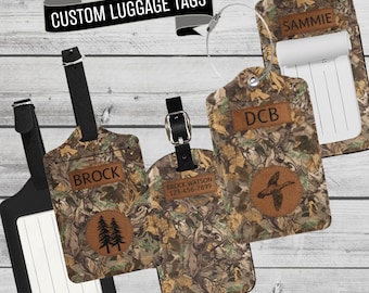 Personalized Luggage Tag for Men Camouflage ID Tag for Suitcase Gift Ideas for Deer Hunter Groomsmen Husband Retiree Camo Suitcase Name Tag