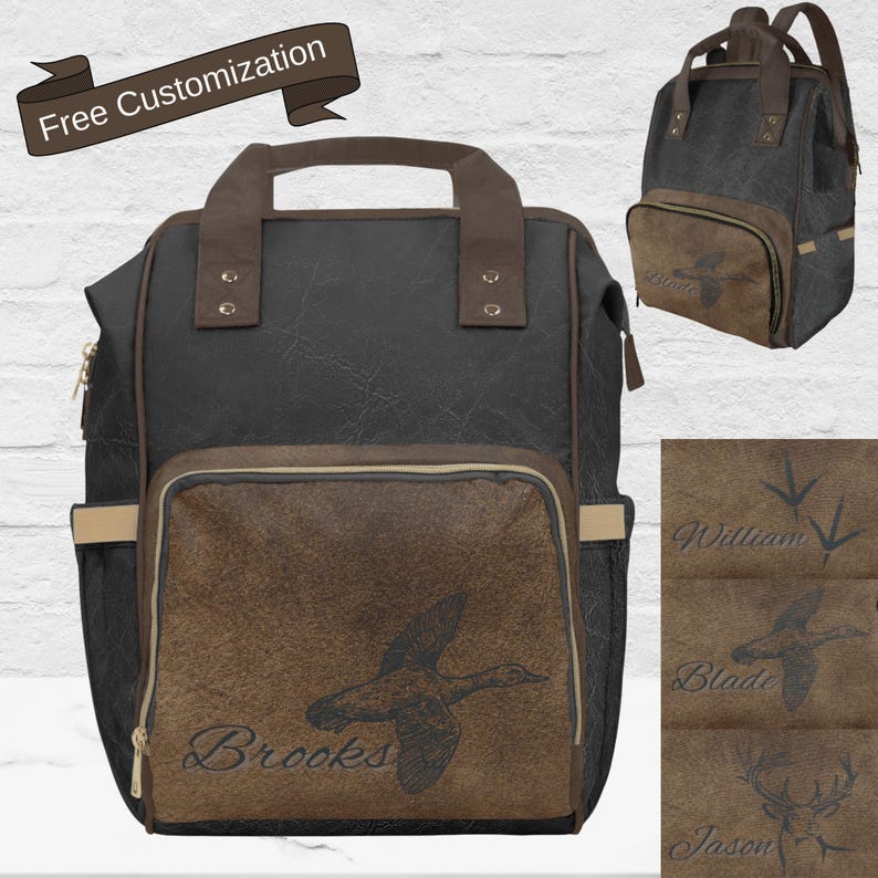Masculine Diaper Bag for New Dad Black Brown Diaper Backpack Gift for Baby Boy
