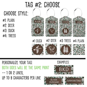 Personalized Mens Luggage Tags Camouflage Suitcase Tag Faux Leather ID Tag Gift Idea for Deer Duck Hunter Groomsmen Custom Travel Bag ID Tag #2/ Two Sides