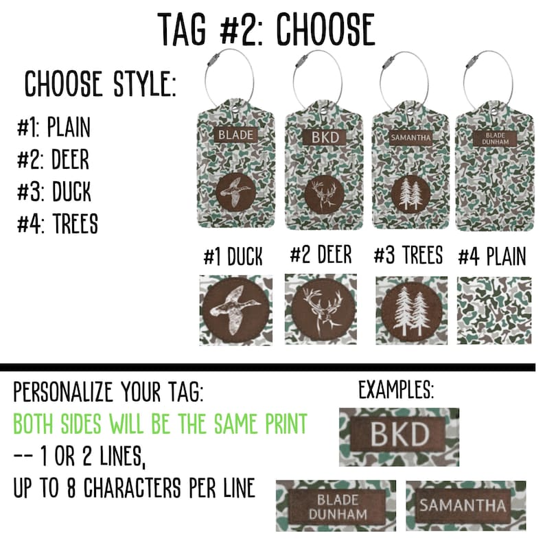 Personalized Mens Luggage Tags Camouflage Suitcase Tag Faux Leather ID Tag Gift Idea for Deer Duck Hunter Groomsmen Custom Travel Bag ID Tag #2/ Two Sides