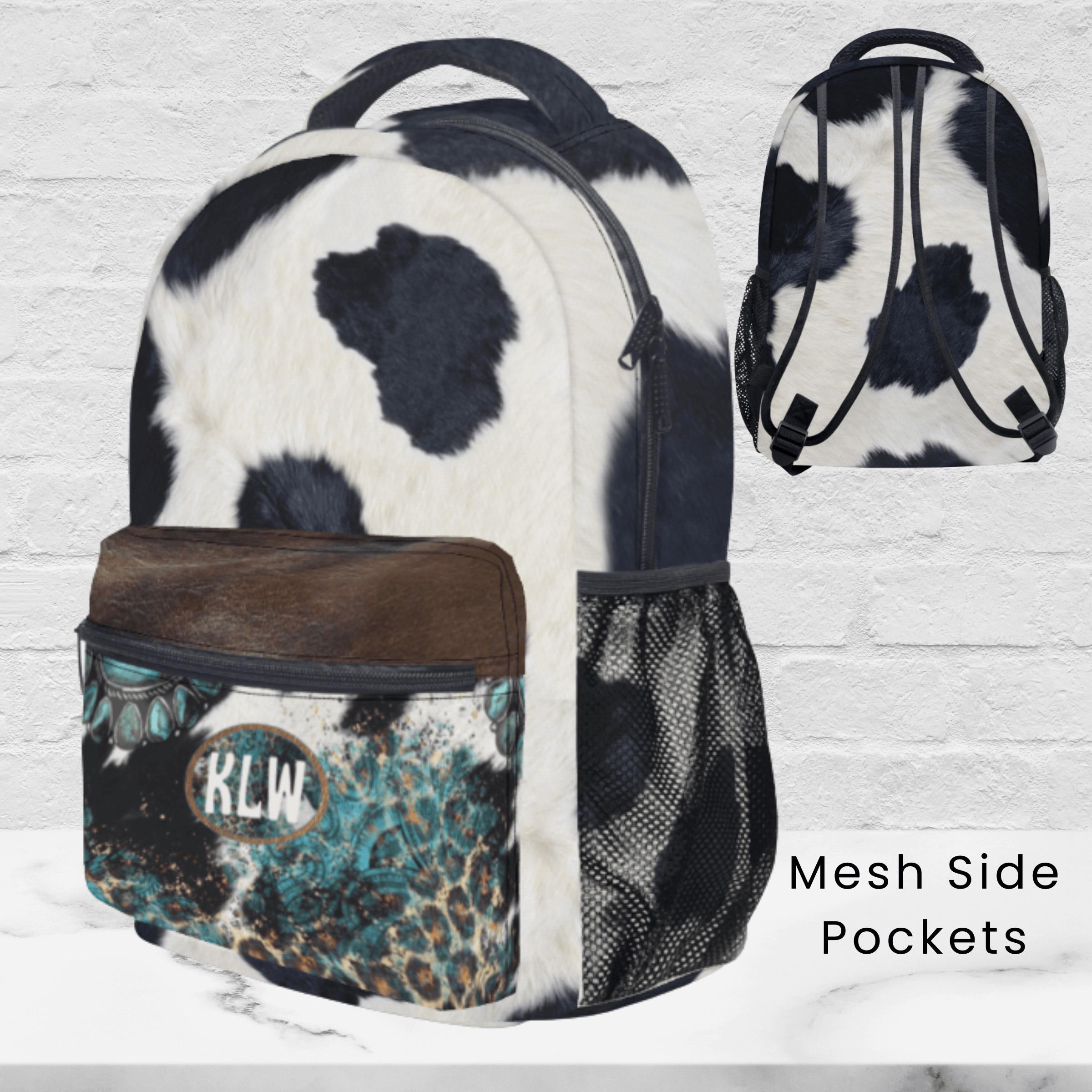 Faux Cowhide Backpack - Black Cow Print School Bag for Women 