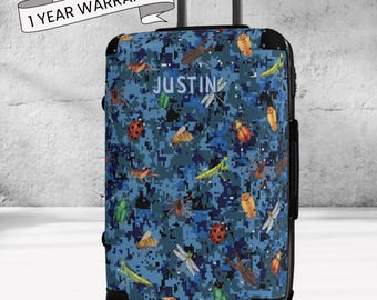 Blue Camouflage Suitcase for Kids Carryon Bag With Bugs Cruise