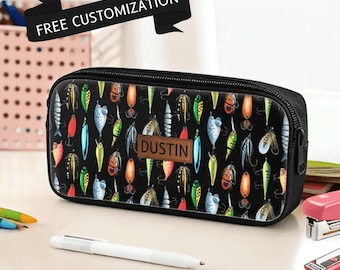 Personalized Fishing Lure Pencil Case for Boys School Zippered Pouch or Snack Bag with Name for Inside Backpack
