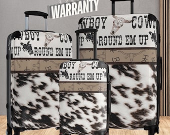 Cowboy Luggage Set for Women Rodeo Western Style Spinner Suitcase with Horse Faux Cowhair Travel Bag Cow Suit Cases Cowgirl Travel Gift Idea