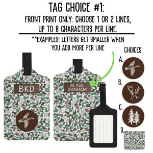 Personalized Mens Luggage Tags Camouflage Suitcase Tag Faux Leather ID Tag Gift Idea for Deer Duck Hunter Groomsmen Custom Travel Bag ID Tag #1- One Side