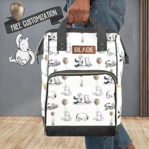 Diaper Bag Backpack Winnie the Pooh Baby Bag with Personalized Name Gift for Baby Girl Boy Pooh Bear Balloons