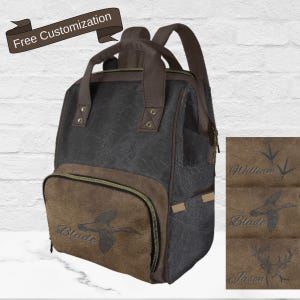 Masculine Diaper Bag for New Dad Black Brown Diaper Backpack Gift for Baby Boy Turkey Deer Duck Hunter Baby Shower Gift