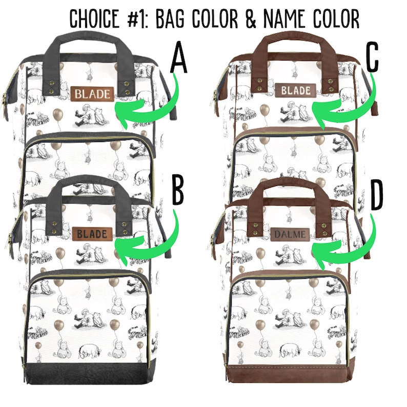 Custom Diaper Bag Backpack Winnie the Pooh Baby Bag with Personalized Name Gift for Baby Girl Boy Pooh Bear Balloons Baby Shower Gift Idea B Grey/Black Name