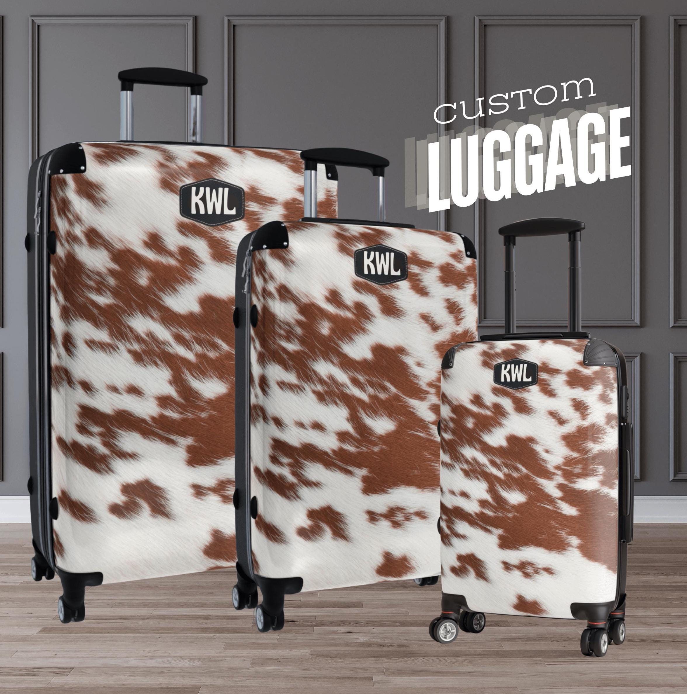 Western Style Luggage Personalized Travel Gift Ideas for Her Cow Print Carry All Bags Luggage Set Cowgirl Fashion Gifts for Women