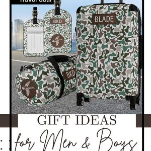 Personalized Mens Luggage Tags Camouflage Suitcase Tag Faux Leather ID Tag Gift Idea for Deer Duck Hunter Groomsmen Custom Travel Bag ID