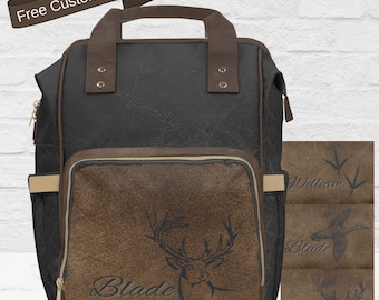 Masculine Diaper Bag for New Dad Black Brown Diaper Backpack Gift for Baby Boy Turkey Deer Duck Hunter Baby Shower Gift Mens Baby Travel Bag