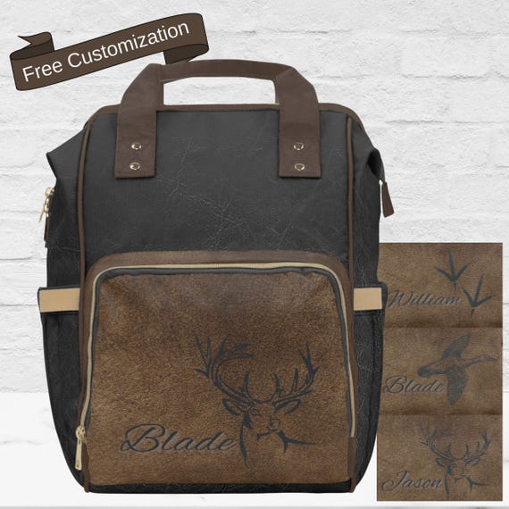 Masculine Diaper Bag for New Dad Black Brown Diaper Backpack Gift for Baby Boy Turkey Deer Duck Hunter Baby Shower Gift Mens Baby Travel Bag