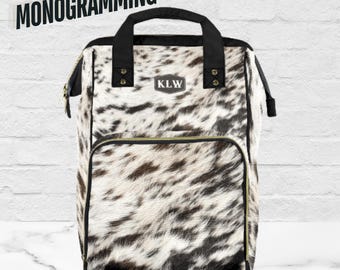 Western Backpack for Women Personalized Baby Shower Gift for New Mom Cowhide Diaper Bag Cow Print Backpack Purse Cowgirl Baby Shower Gift
